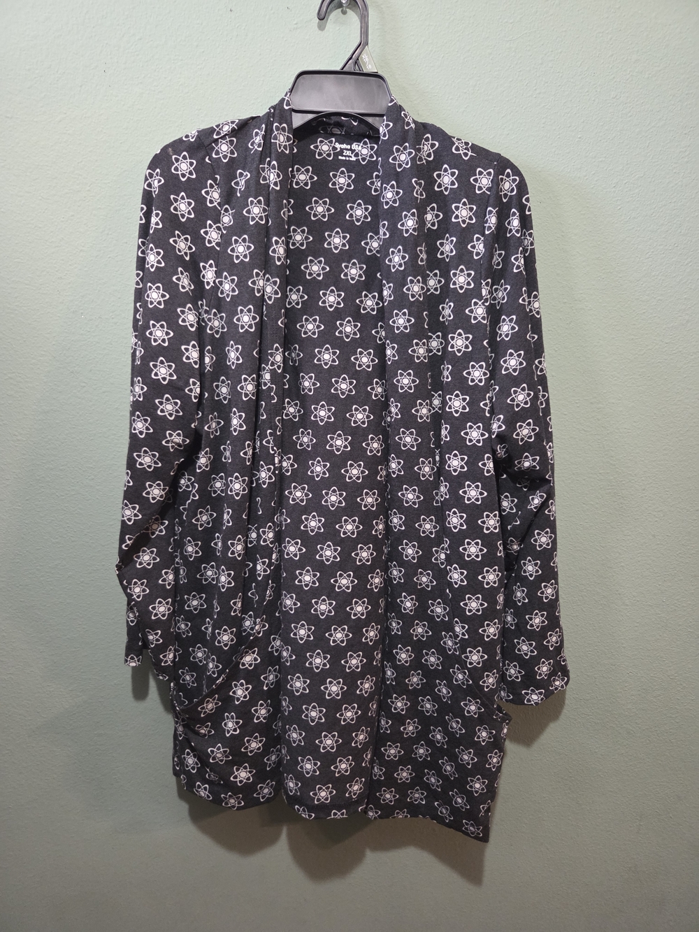 Like New Svaha Black Open Cardigan with White Atom Pattern Size xl